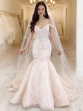 Mermaid Off the Shoulder Princess Garden Beach Vintage Long Wedding Dresses, Bridal Gown WD441