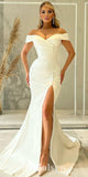 Mermaid Off the Shoulder Simple Elegant Vintage Dream Beach Long Wedding Dresses WD493