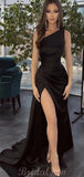 Mermaid One Shoulder Black Simple Formal Long Prom Dresses, Evening Dress PD412