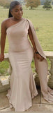 Mermaid One Shoulder Satin Modest Wedding Guest Dresses, Long Formal Bridesmaid Dresses BD193