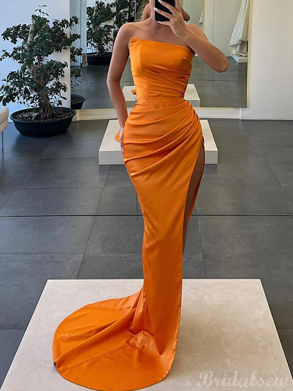 Mermaid Orange Black Girls Slay Elegant Evening Modest Long Prom Dresses PD466