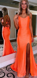 Mermaid Orange Sexy Simple Modest Long Evening Prom Dresses PD226