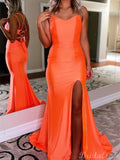 Mermaid Orange Sexy Simple Modest Long Evening Prom Dresses PD226