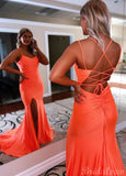 Mermaid Orange Sexy Simple Modest Long Evening Prom Dresses PD226