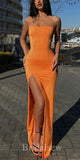 Mermaid Orange Spaghetti Straps Simple Sexy Women Long Evening Prom Dresses PD600