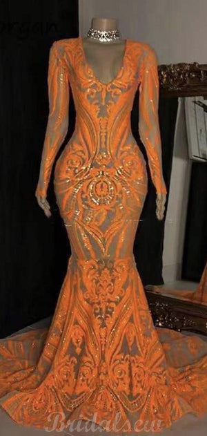 Black V-neck Sequin Mermaid Prom Dresses, Sexy Spaghetti Prom Dresses, PD0400
