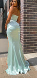 Mermaid Pink Blue Simple Satin Strapless Formal Party Long Elegant Evening Prom Dresses PD1065