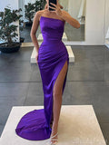 Mermaid Purple Blue Black Girls Slay Elegant Evening Modest Long Prom Dresses PD468