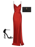 Mermaid Red Fashion Simple Spaghetti Straps Women Formal Long Prom Dresses PD397