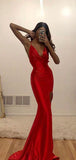 Mermaid Red Spaghetti Straps Sexy Simple Party Long Prom Dresses PD371