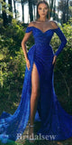 Mermaid Royal Blue Off the Shoulder Sequin Sparkly Stunning Evening Long Prom Dresses PD1103