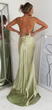 Mermaid Sage Spaghetti Straps Simple Elegant Long Prom Dresses, Formal Evening Dress PD271