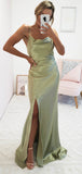 Mermaid Sage Spaghetti Straps Simple Elegant Long Prom Dresses, Formal Evening Dress PD271