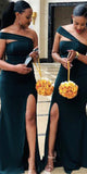 Mermaid Satin One Shoulder Elegant Formal Long Bridesmaid Dresses with Split BD116