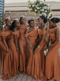 Mermaid Satin Unique Design Formal Long Elegant Bridesmaid Dresses BD114