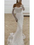Mermaid Sequin Long SLeeves Luxurious Stunning Beach Vintage Long Wedding Dresses WD374