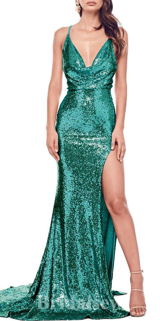 Mermaid Sequin Red Green Champagne Sparkly Modest Party Evening Long Prom Dresses PD1135