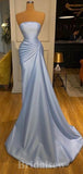 Mermaid Sexy Blue Satin Strapless New Unique Formal Modest Long Evening Prom Dresses PD1082