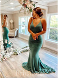 Mermaid Sexy Spaghetti Straps V-Neck Simple Elegant Party Women Long Evening Prom Dresses PD640