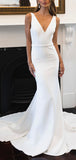 Mermaid Sleeveless V-Neck Long Beach Formal Simple Elegant Wedding Dresses WD126