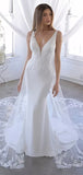 Mermaid Sleeveless V-Neck Luxurious Beach Vintage Long Wedding Dresses WD375