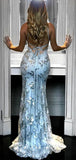 Mermaid Silver Sparkly Spaghetti Straps Modest Evening Long Prom Dresses PD349