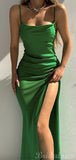 Mermaid Spaghetti Straps Modest Long Evening Prom Dresses with Slit PD229