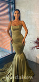 Mermaid Spaghetti Straps Satin Elegant Modest Long Party Evening Prom Dresses PD1299