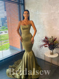Mermaid Spaghetti Straps Satin Elegant Modest Long Party Evening Prom Dresses PD1299