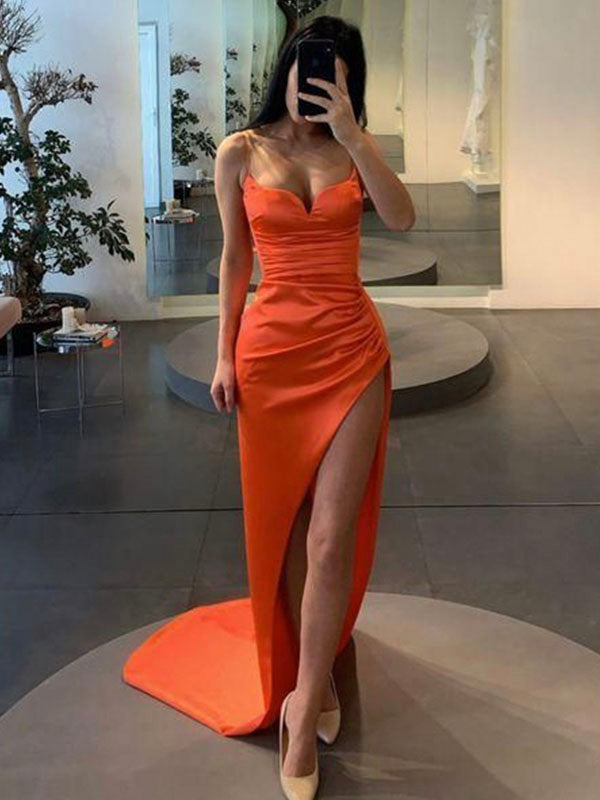 Mermaid Spaghetti Straps Simple Sexy Formal Modest Party Long Prom Dresses PD332