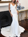 Mermaid Spaghetti Straps V-Neck Beach Simple Elegant Long Wedding Dresses WD127