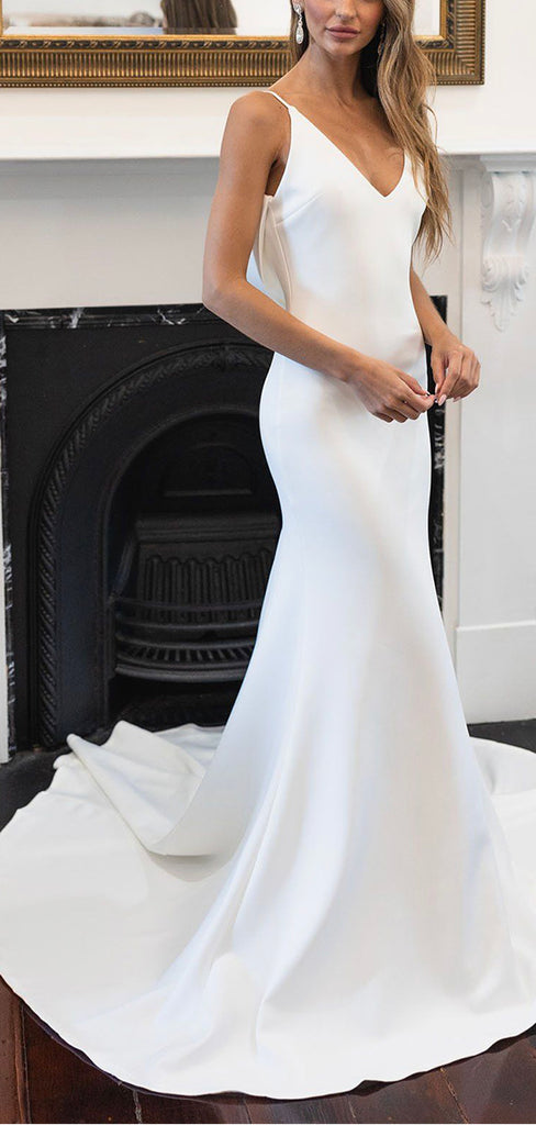 Mermaid Spaghetti Straps V-Neck Beach Simple Elegant Long Wedding Dres bridalsew Mermaid Spaghetti Straps V-Neck Beach Simple Elegant Long Wedding Dres bridalsew