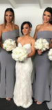 Mermaid One Shoulder Gray Modest Long Formal Bridesmaid Dresses Online BD097