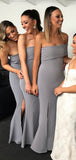 Mermaid One Shoulder Gray Modest Long Formal Bridesmaid Dresses Online BD097