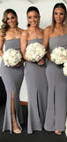 Mermaid One Shoulder Gray Modest Long Formal Bridesmaid Dresses Online BD097