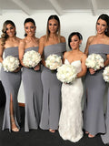 Mermaid One Shoulder Gray Modest Long Formal Bridesmaid Dresses Online BD097