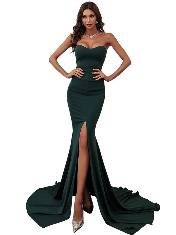 Mermaid Strapless Simple Elegant Long Prom Dresses, Formal Evening Dress PD273