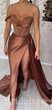Mermaid Stylish Satin Real Made High Slit Long Party Women Evening Prom Dresses PD690