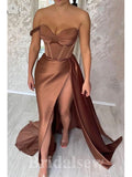 Mermaid Stylish Satin Real Made High Slit Long Party Women Evening Prom Dresses PD690