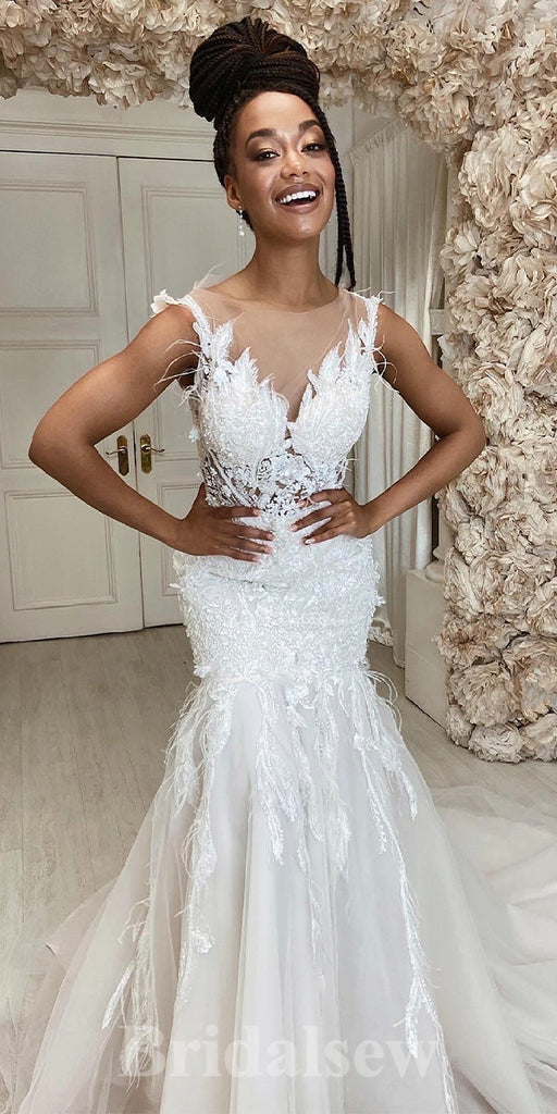 Mermaid Unique Elegant Garden Vintage Dream Beach Long Wedding Dresses WD502