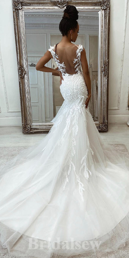 Mermaid Unique Elegant Garden Vintage Dream Beach Long Wedding Dresses WD502