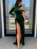 Mermaid Unique Green Side Slit Modest Evening Prom Dresses PD040