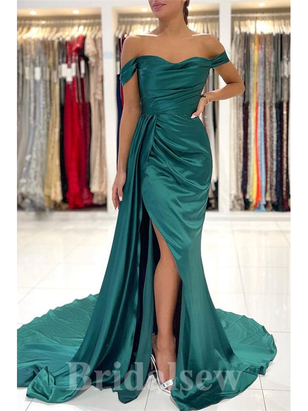 Mermaid Unique New Satin Off the Shoulder Long Party Evening Prom Dresses PD988