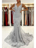 Mermaid Unique Silver Grey Elegant Black Girls Party Evening Long Prom Dresses PD1136