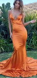 Mermaid V-Neck Open Back Elegant Evening Modest Party Long Prom Dresses PD456