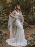 Mermaid V-Neck Princess Garden Vintage Dream Beach Long Wedding Dresses, Bridal Gown WD448