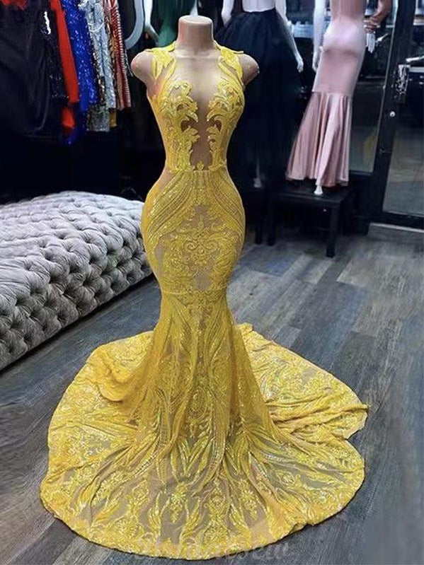 Black V-neck Sequin Mermaid Prom Dresses, Sexy Spaghetti Prom Dresses, PD0400