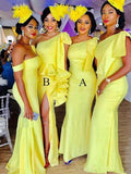 Mermaid Yellow Sexy Elegant Fashion Long Bridesmaid Dresses BD034