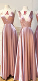 Mismatched A-line Dusty Rose Pink Elegant Chic Long Bridesmaid Dresses BD071
