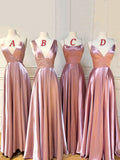 Mismatched A-line Dusty Rose Pink Elegant Chic Long Bridesmaid Dresses BD071